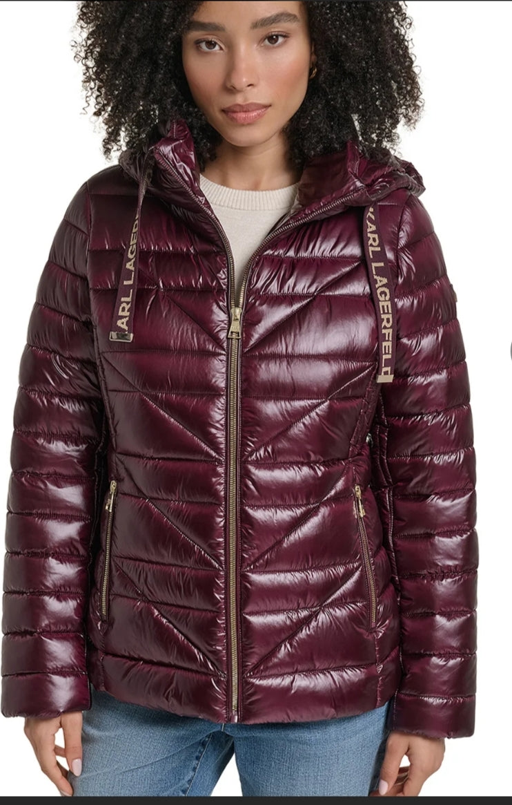 Karl HOODED SHORT Women PUFFER - Cabernet