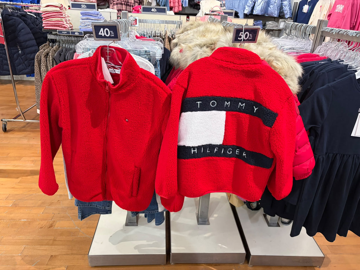 Tommy Back Flag Relaxed Zip-Thru Fleece Boys and Girls Sweatshirt - Red