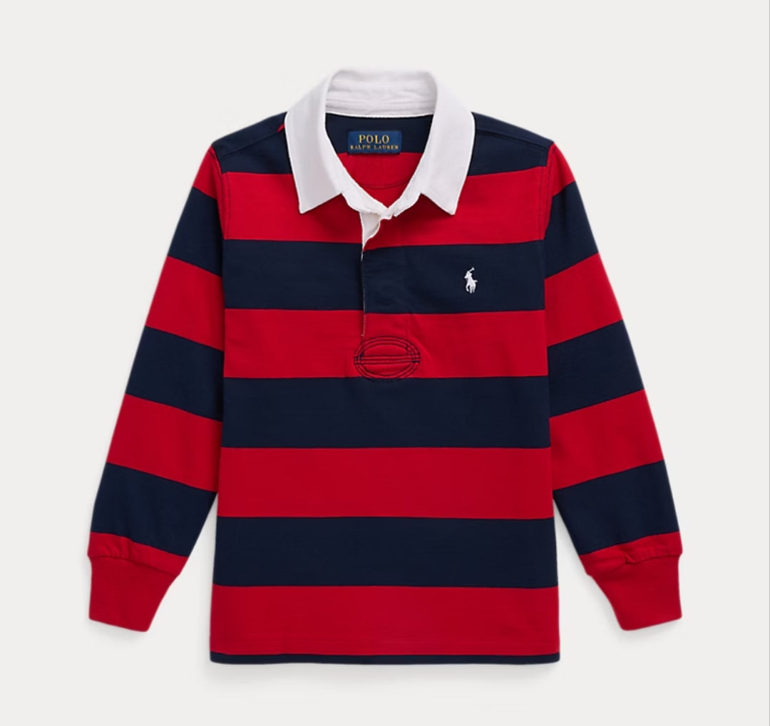 Ralph Lauren The Iconic Rugby Boy Shirt- Red / Cruise Navy