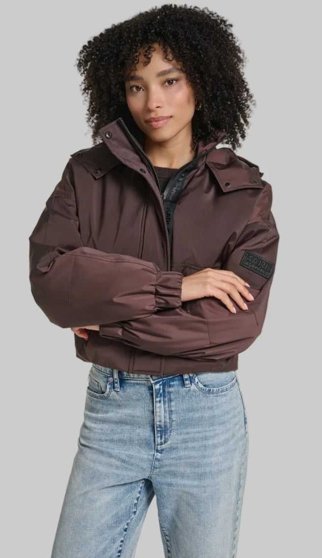 Karl CROPPED HOODED Women BOMBER - Java