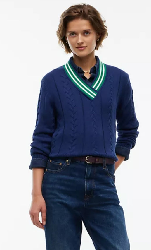 Tommy Cable Knit Cricket Women Sweater- Preppy Navy