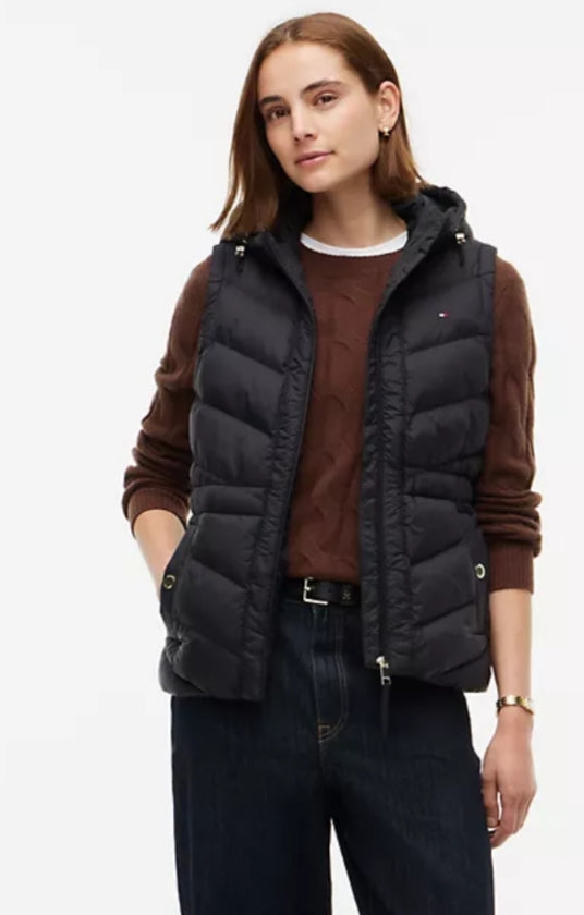 Tommy Lightweight Quilted Hooded Women Vest - Black