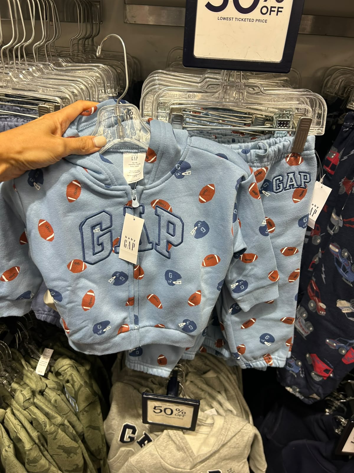 Gap babyGap Relaxed Print Logo Zip Boy Hoodie - Footballs Blue