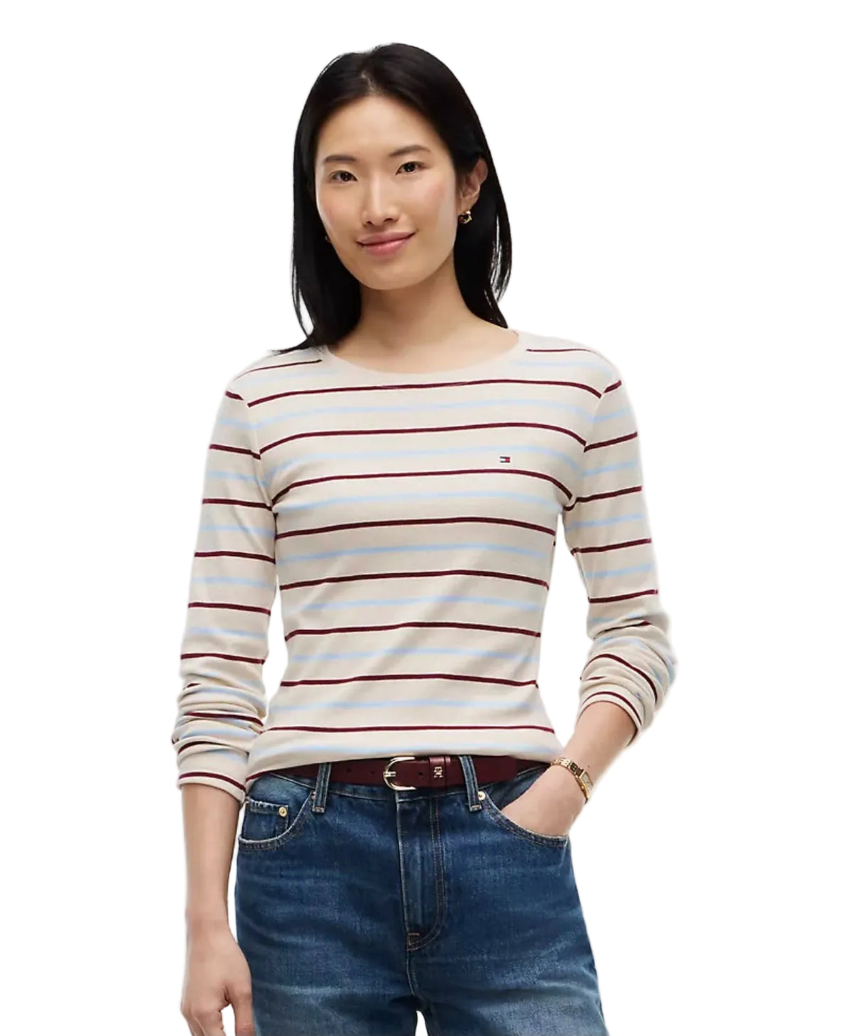 Tommy Long-Sleeve Crewneck Favorite Women T-Shirt - Brown