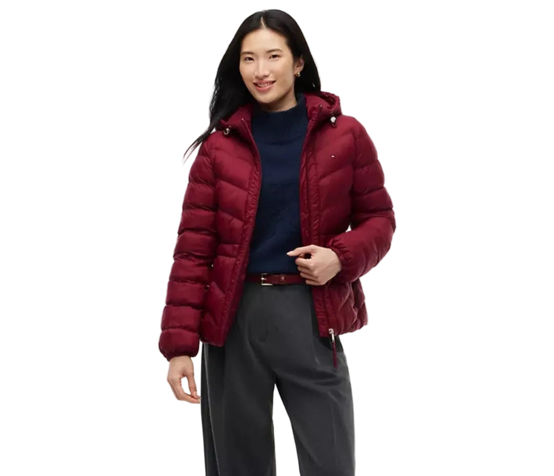 Lightweight Quilted Hooded Women Jacket - Burgundy
