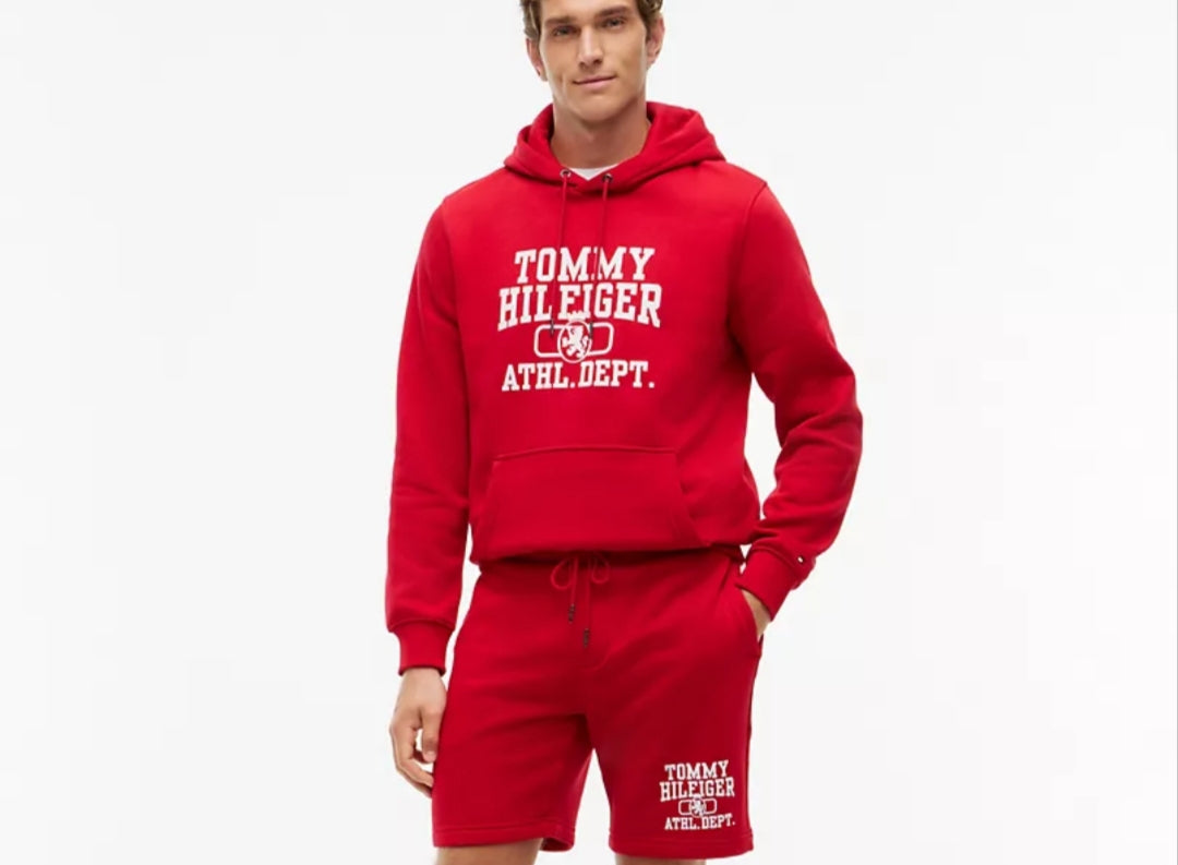 Tommy Athletic Department Logo Men Hoodie- Medium Red