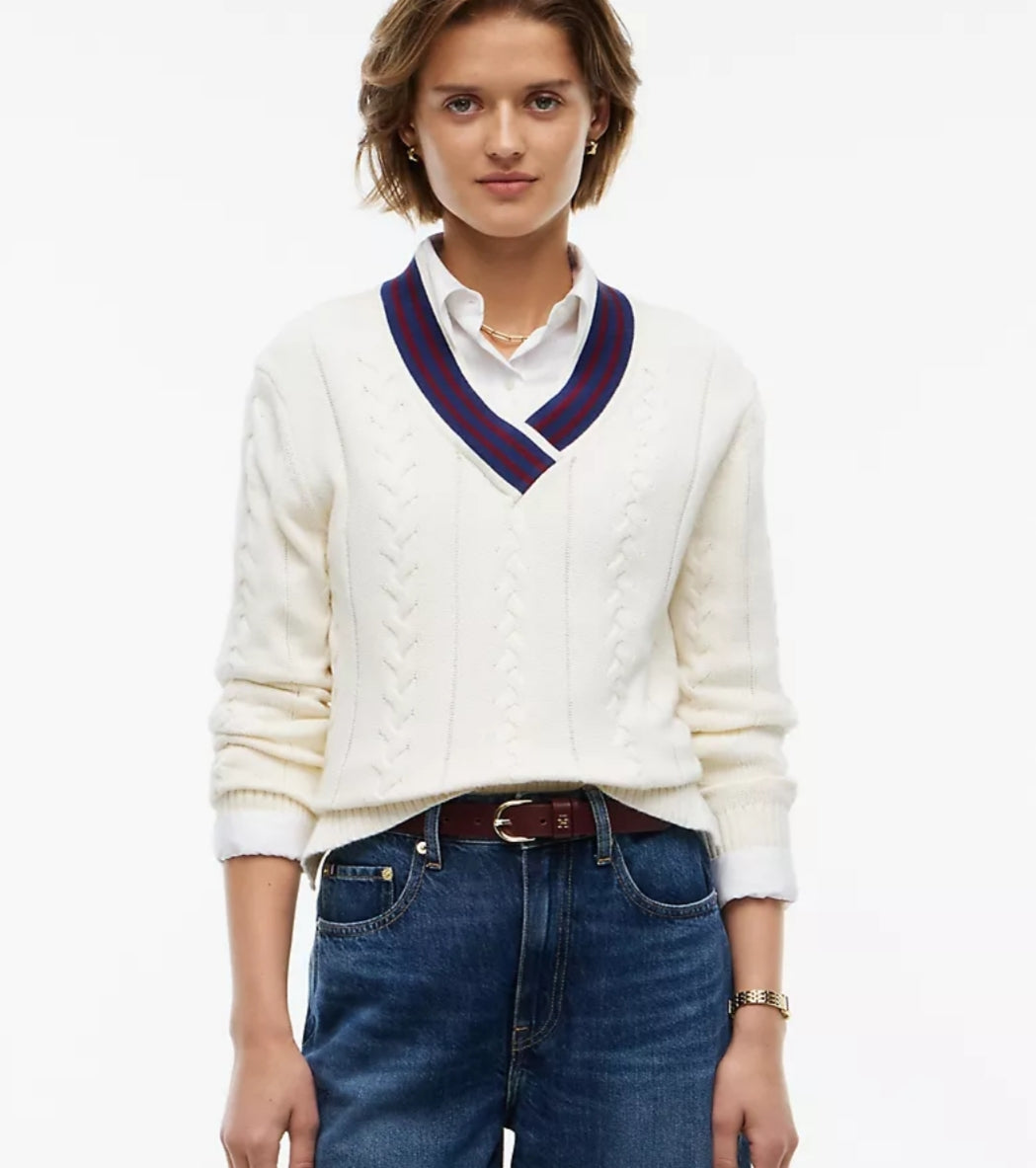 Tommy Cable Knit Cricket Women Sweater- Rich Cream