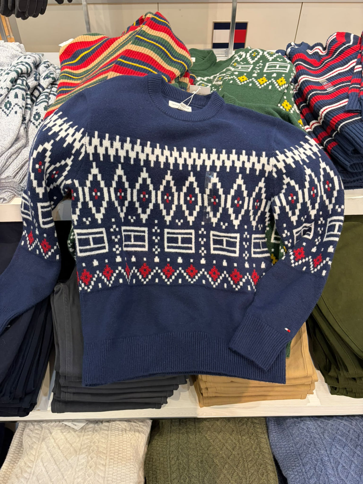 Tommy Relaxed Fair Isle Crewneck Men Sweater - Carbon Navy