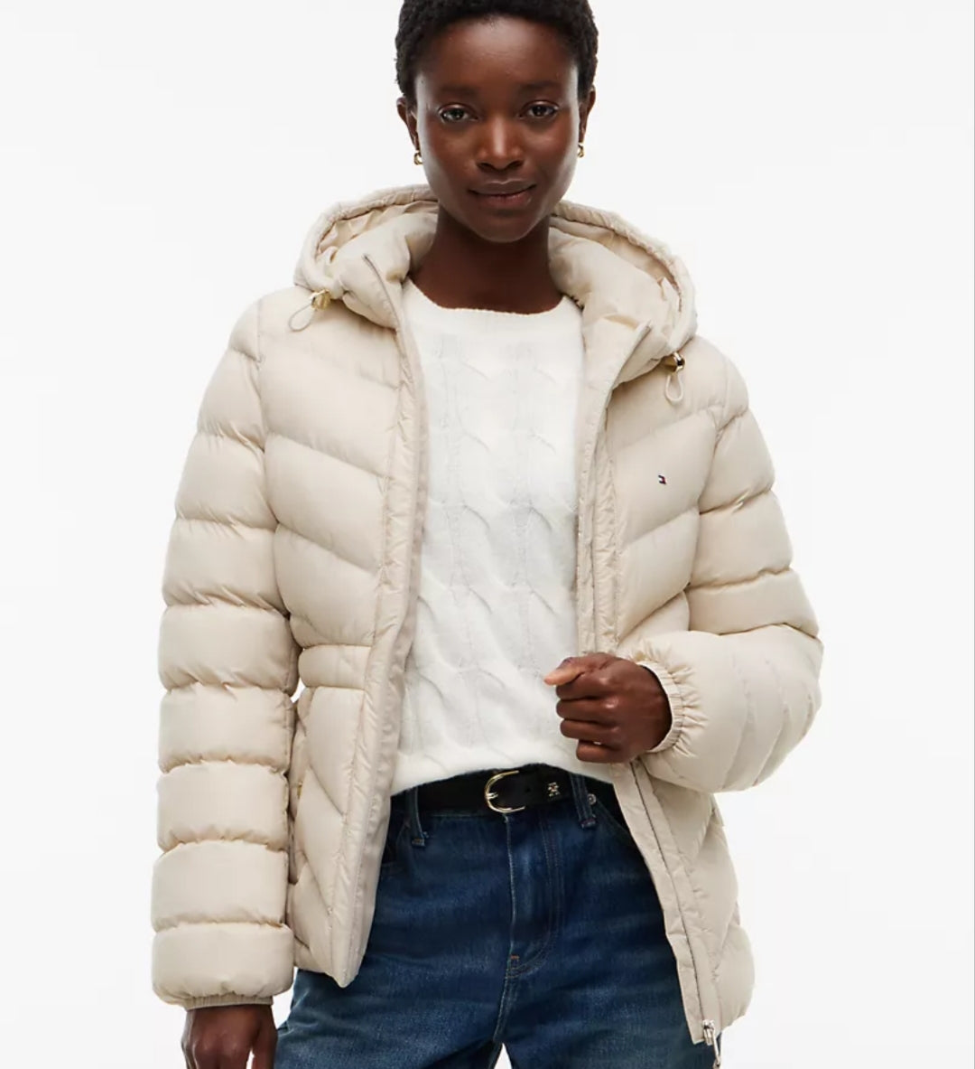 Lightweight Quilted Hooded Women Jacket - Classic Beige