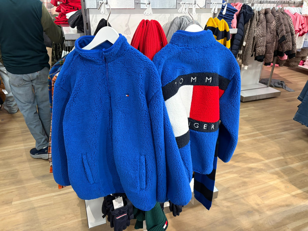 Tommy Back Flag Relaxed Zip-Thru Fleece Boys and Girls Sweatshirt - Vibrant Blue
