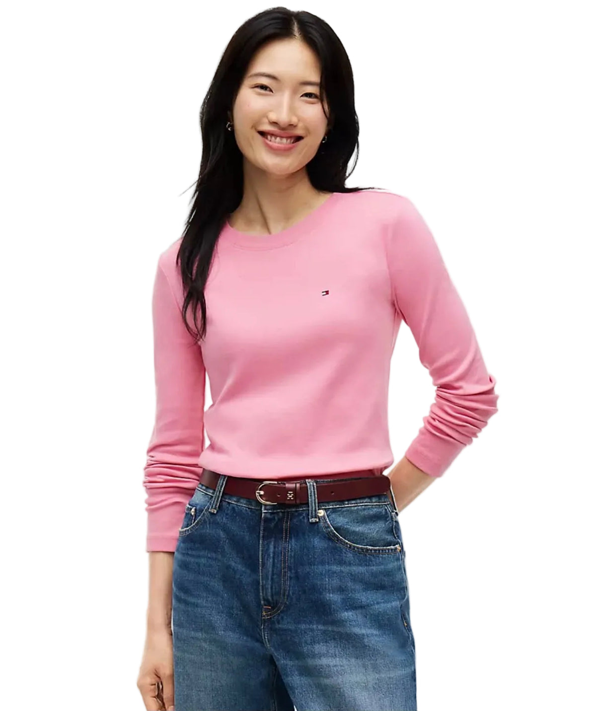 Tommy Long-Sleeve Crewneck Favorite Women T-Shirt - Mystic Pink