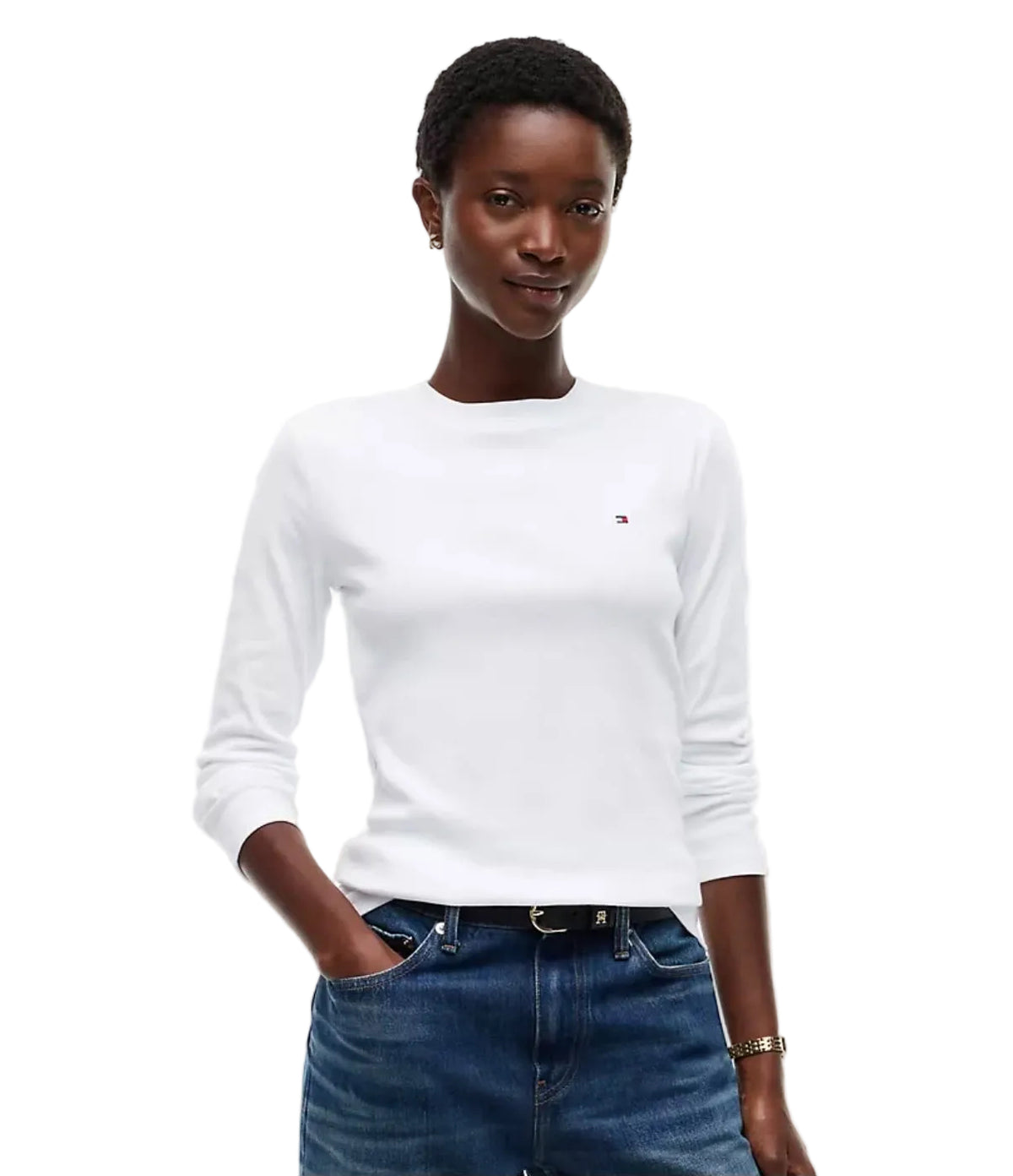 Tommy Long-Sleeve Crewneck Favorite Women T-Shirt - White