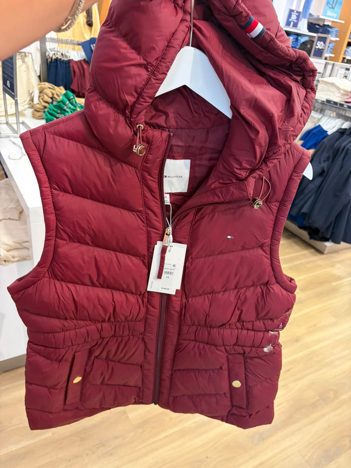 Tommy Lightweight Quilted Hooded Women Vest - Burgundy