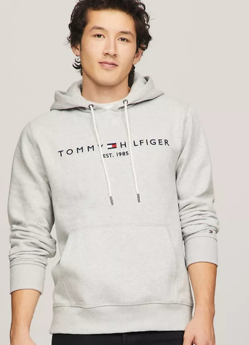 Embroidered Tommy Logo Men Hoodie- Grey Heather