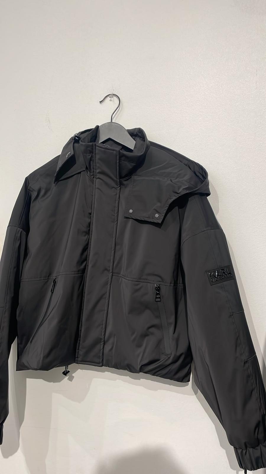 Karl CROPPED HOODED Women BOMBER - Black