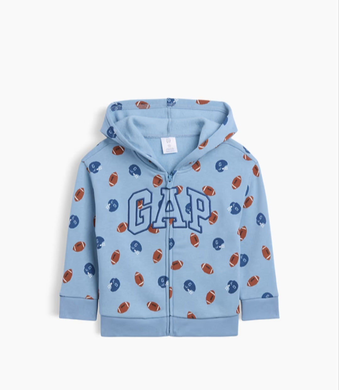 Gap babyGap Relaxed Print Logo Zip Boy Hoodie - Footballs Blue
