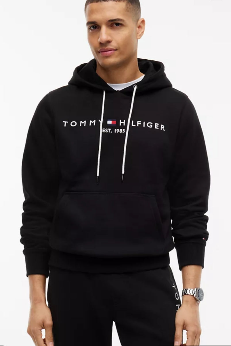 Embroidered Tommy Logo Men Hoodie-Black