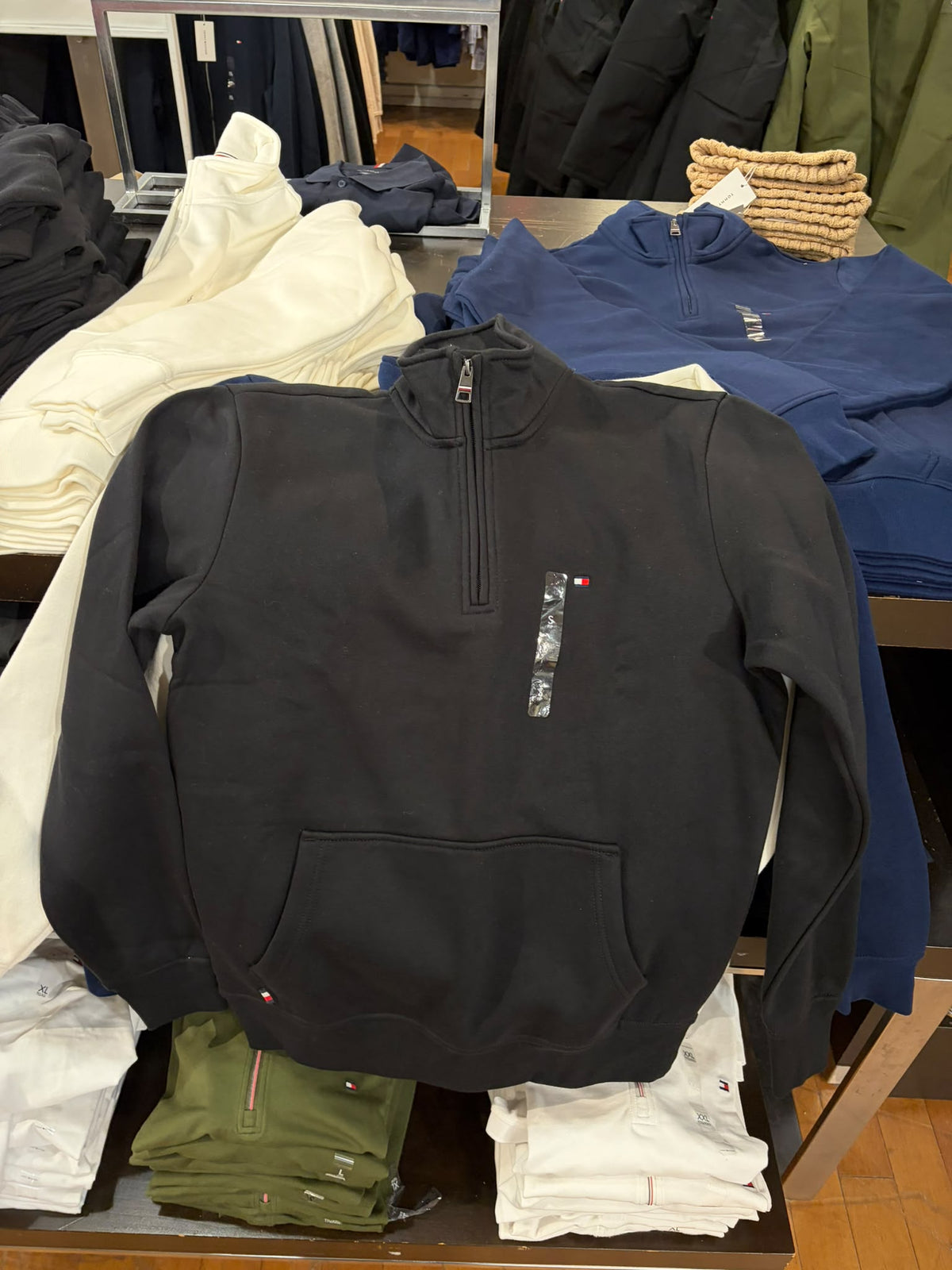 Tommy Global Stripe Terry Quarter-Zip Men Sweatshirt - Black