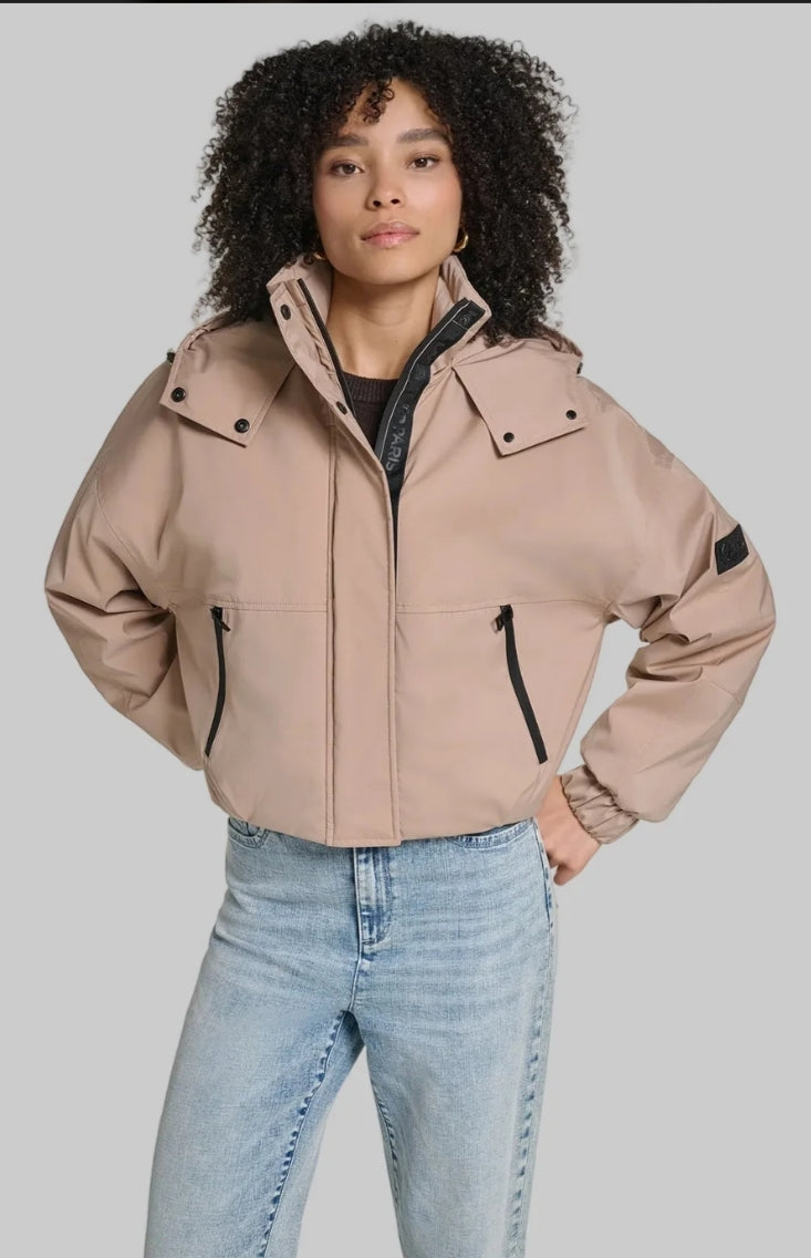 Karl CROPPED HOODED Women BOMBER - Khaki