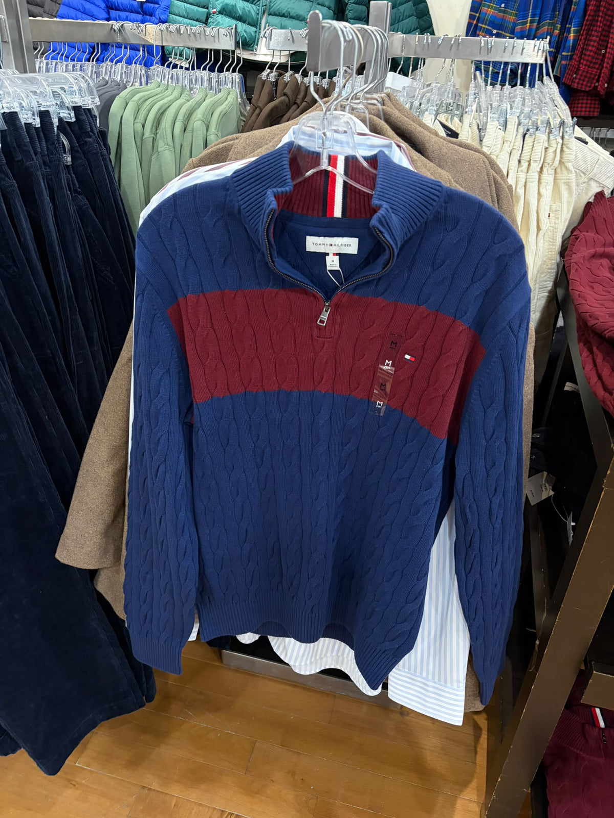 Cable Knit Striped Quarter-Zip Men Sweater - Preppy Navy