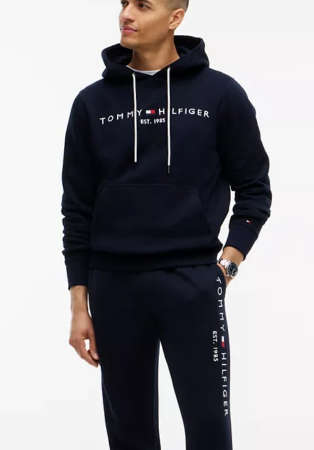 Embroidered Tommy Logo Men Hoodie-Navy Blue
