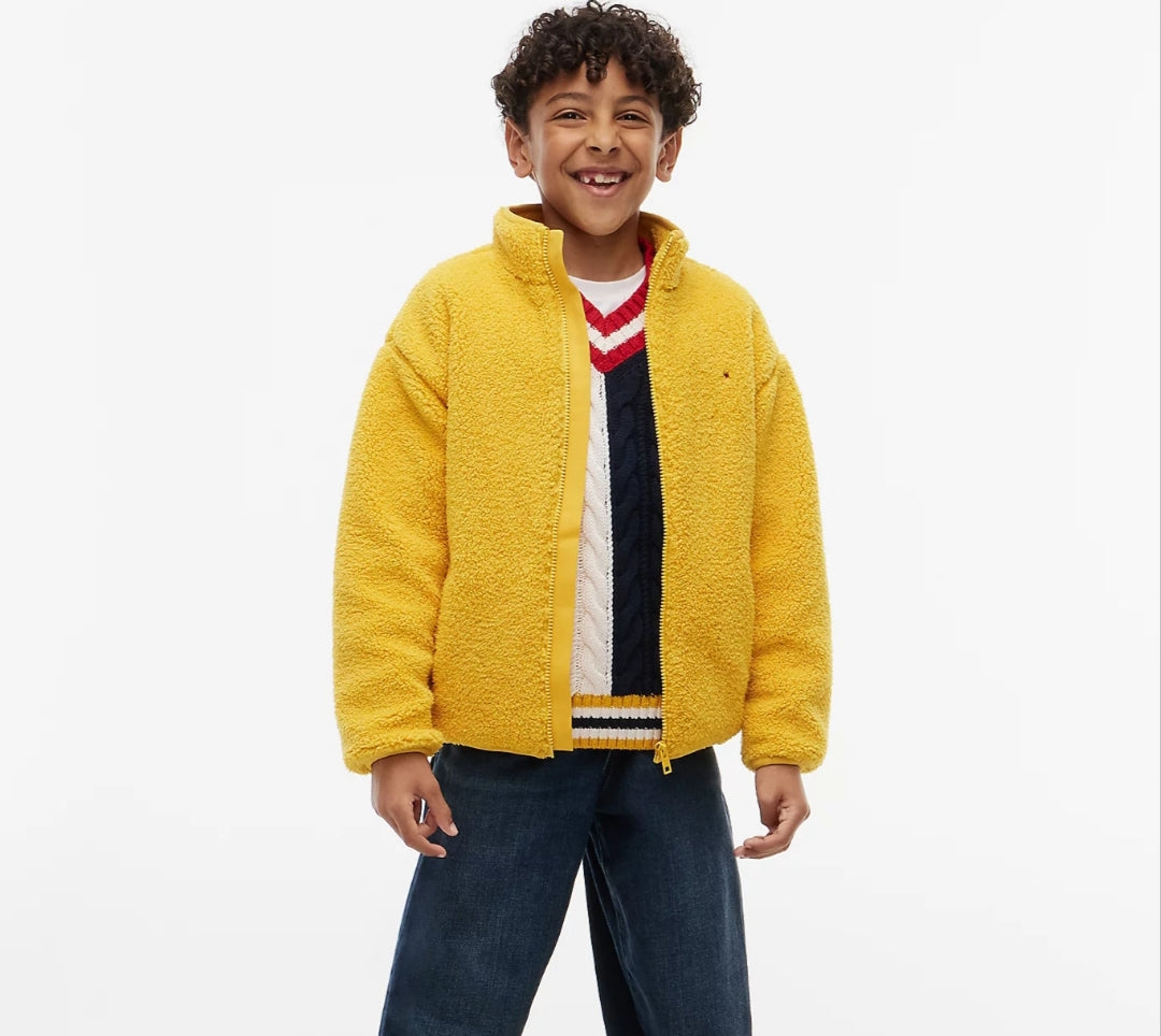 Tommy Back Flag Relaxed Zip-Thru Fleece Boys and Girls Sweatshirt - countryside yellow