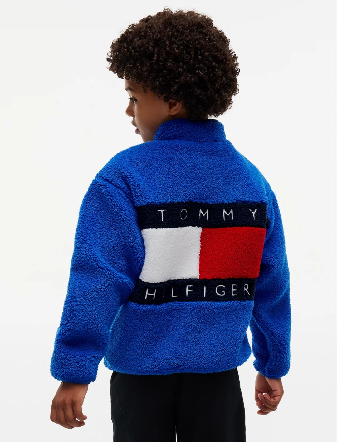 Tommy Back Flag Relaxed Zip-Thru Fleece Boys and Girls Sweatshirt - Vibrant Blue