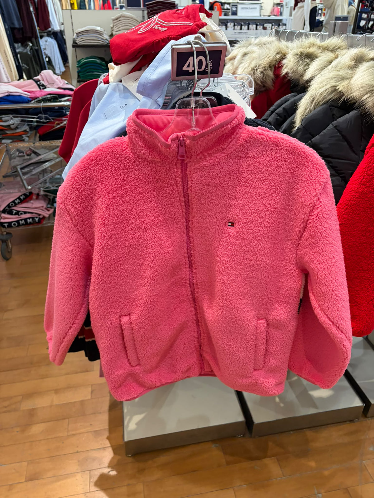 Tommy Back Flag Relaxed Zip-Thru Fleece Boys and Girls Sweatshirt - Exotic Pink