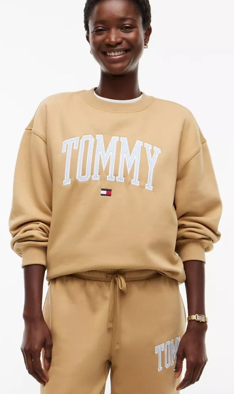 Tommy Varsity Tommy Logo Crewneck Women Sweatshirt - Classic Khaki