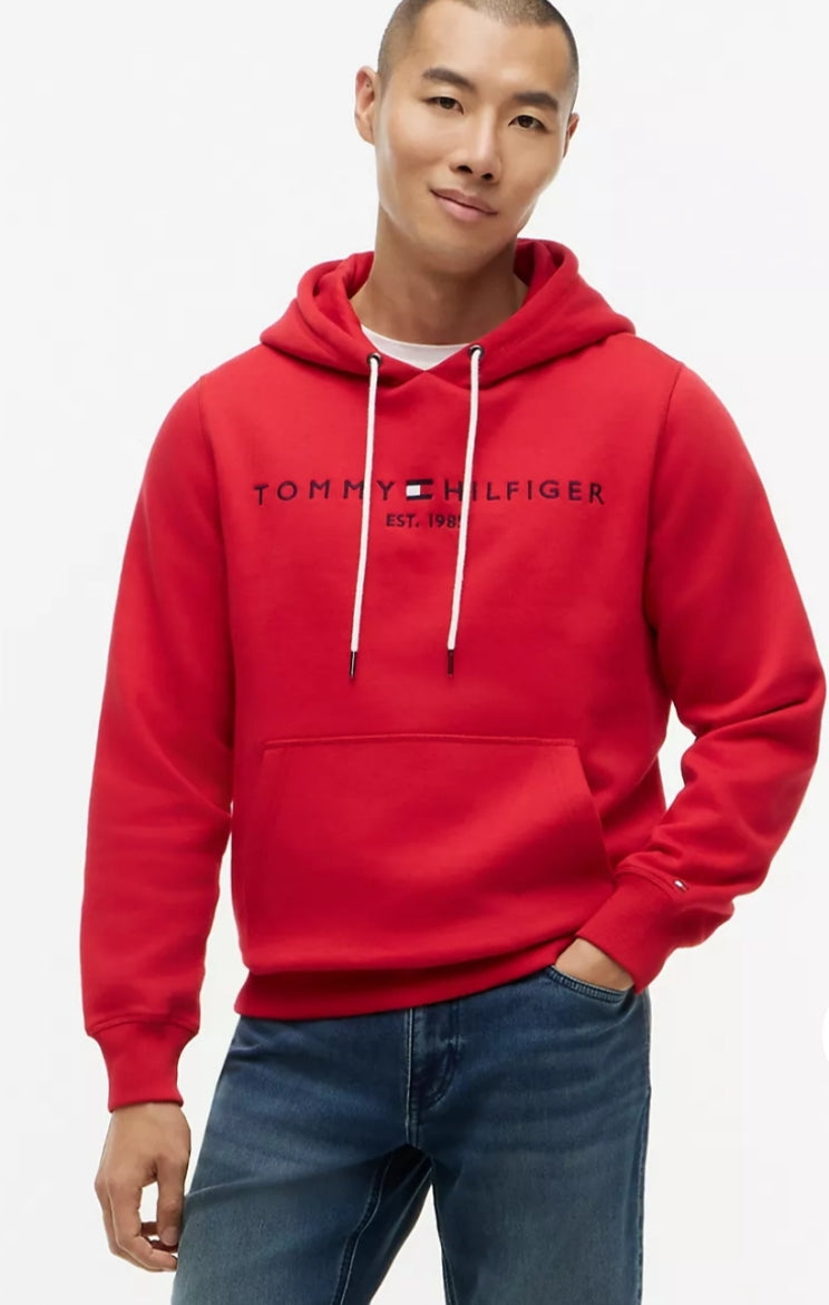 Embroidered Tommy Logo Men Hoodie- Primary Red
