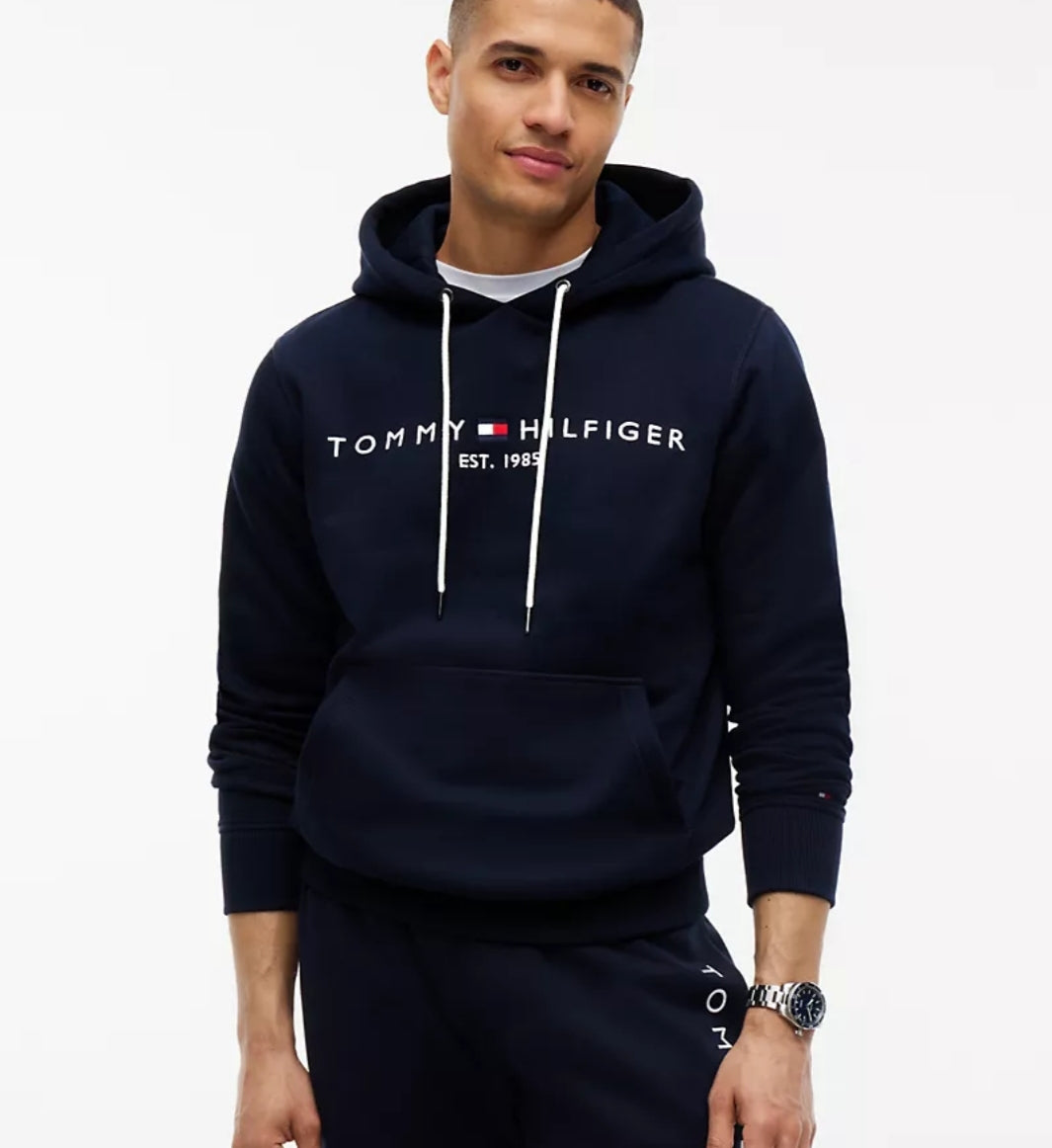 Embroidered Tommy Logo Men Hoodie-Navy Blue