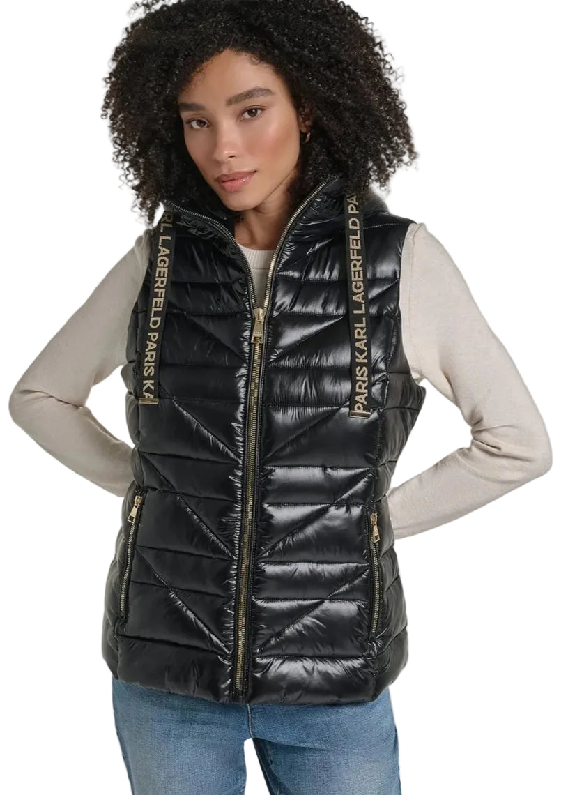 Karl HOODED PUFFER Women VEST - Black