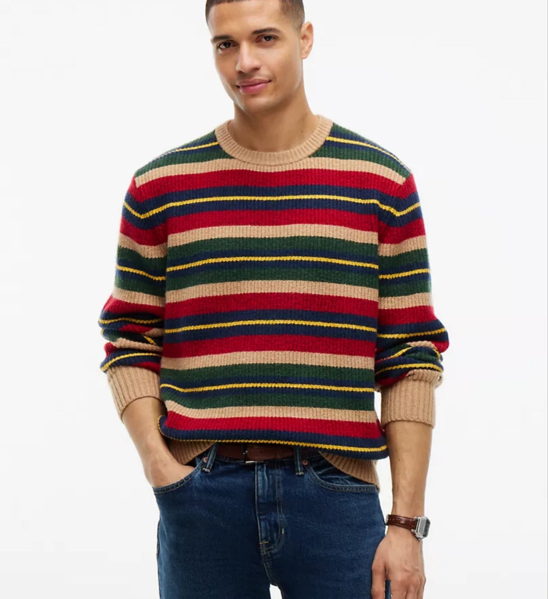 Tommy Striped Shaker Knit Men Sweater - Safari Canvas