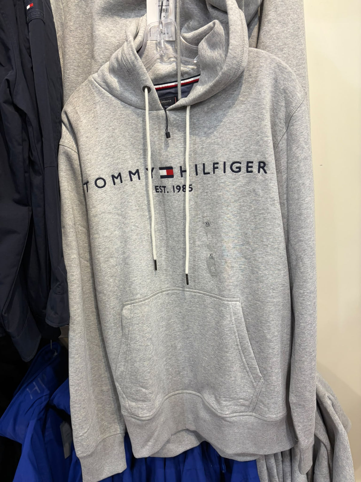 Embroidered Tommy Logo Men Hoodie- Grey Heather