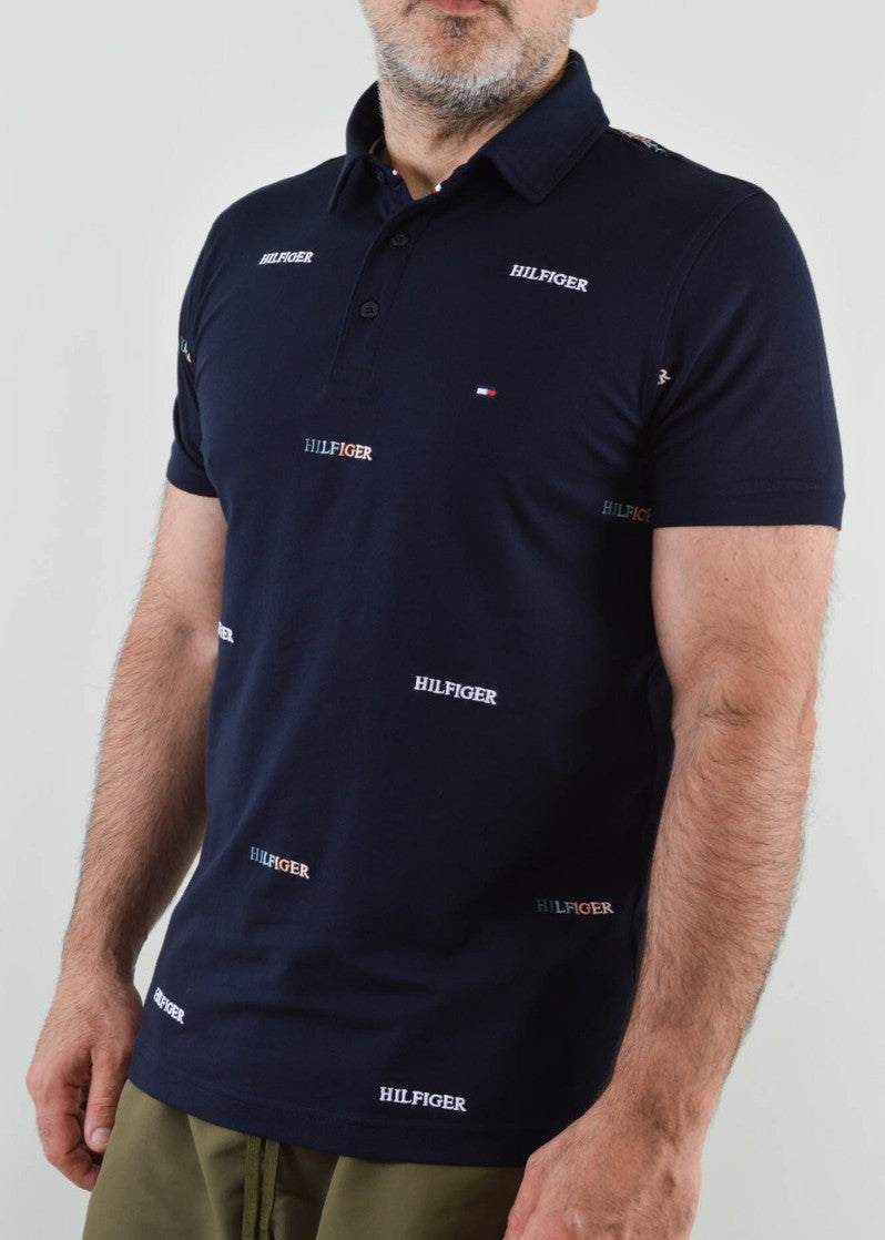 Tommy Hilfiger Mens dark blue embroidered logo slim fit all over logo singnature