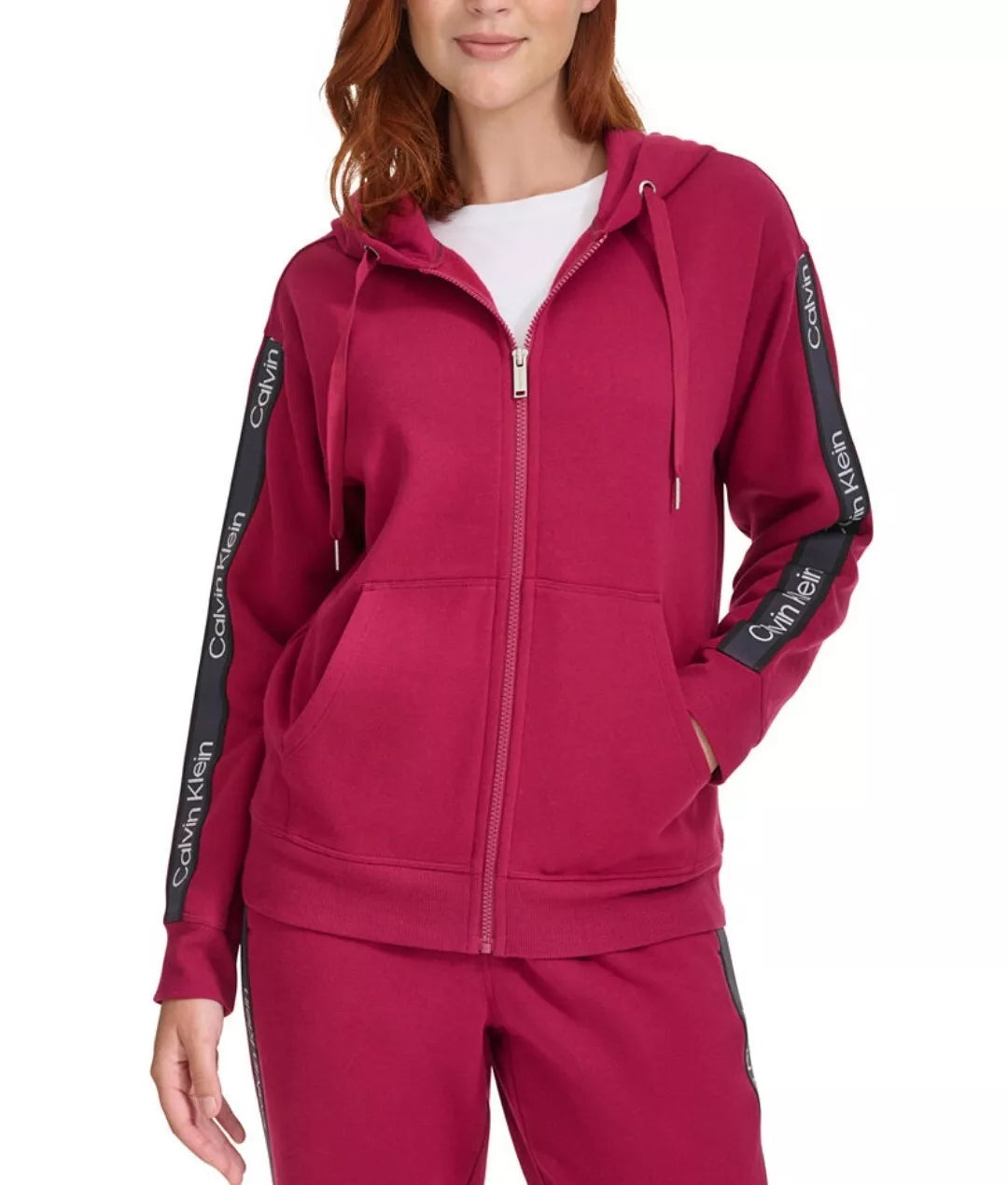 Calvin Klein Performance Women's Fleece Logo Stripe Full Zip Hoodie