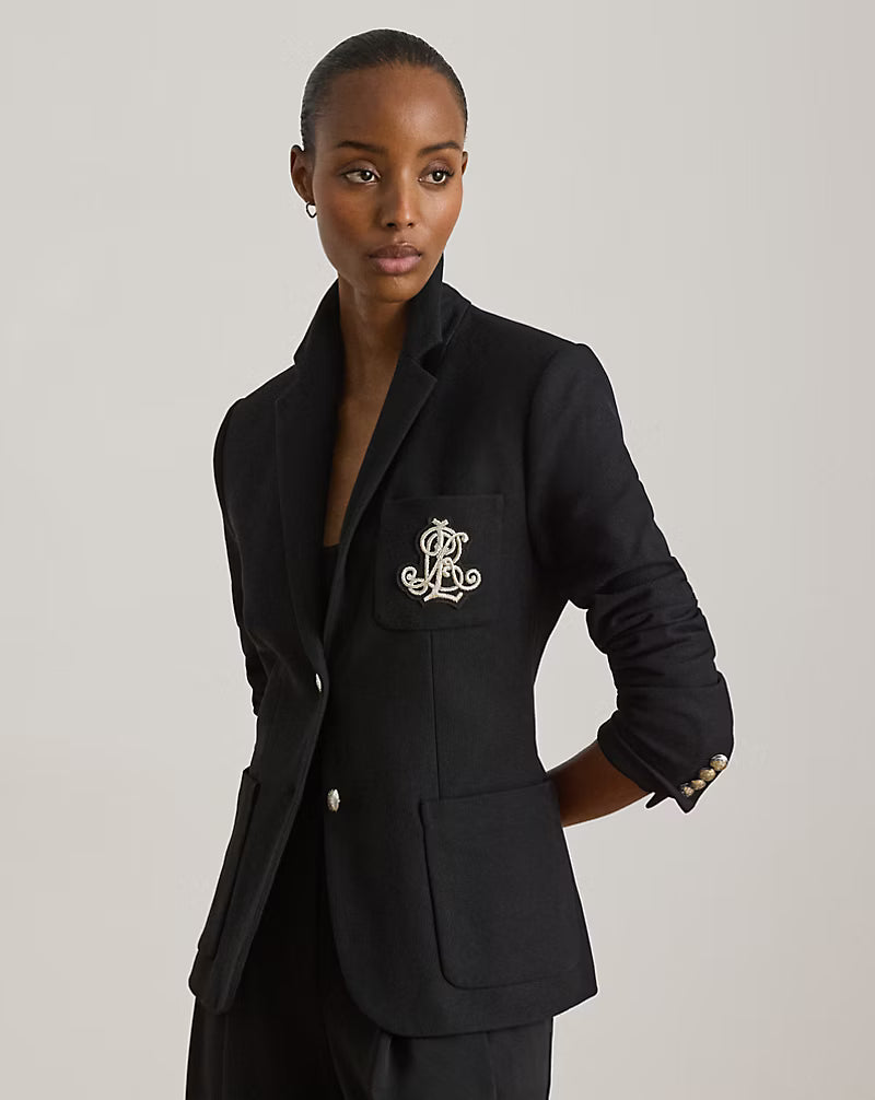 Ralph Lauren Women's Gold jacquard blazer jacket-Black