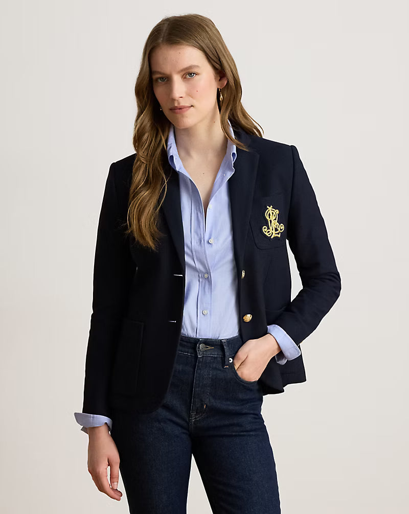 Ralph Lauren Women's Gold jacquard blazer jacket-Navy Blue