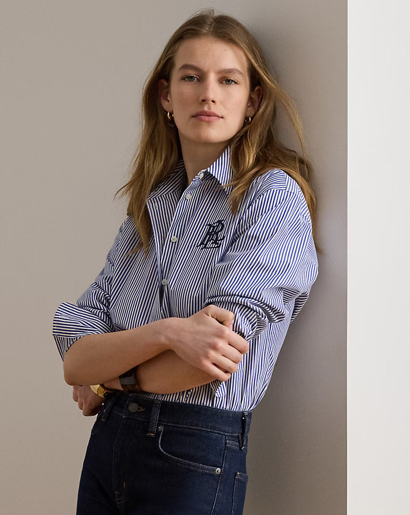 Ralph Lauren Women's Striped elastic cotton shirt with a comfortable fit to wear-Blue/White