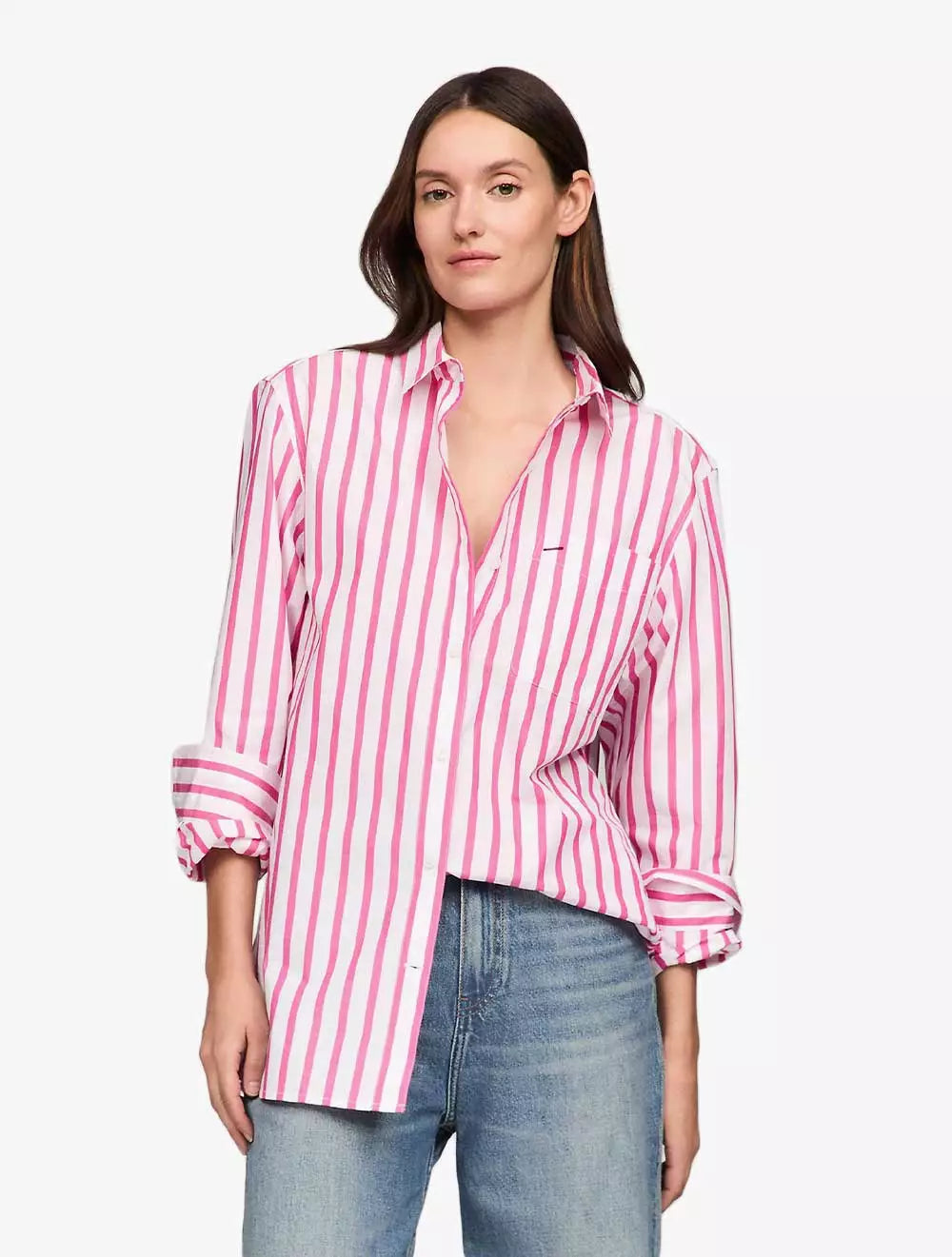 WOMENS' Tommy Hilfiger Oversized Stripe Poplin Shirt - Pink Passion Multi