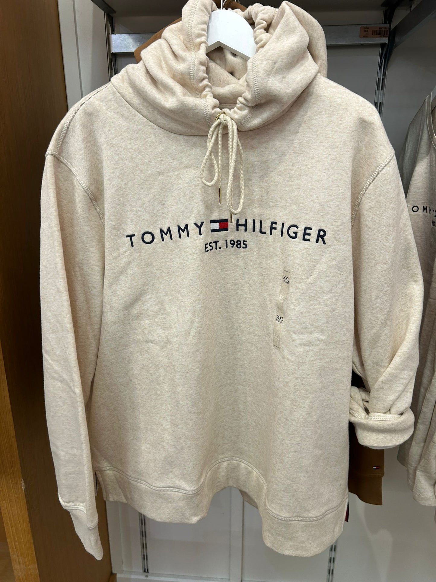 Womens' Embroidered Tommy Logo Hoodie-Beige Heather