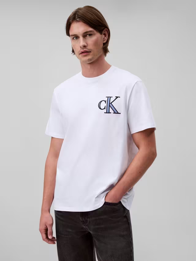 Calvin Klein MENS' Relax Fit Varsity Cotton T-Shirt, Brilliant White