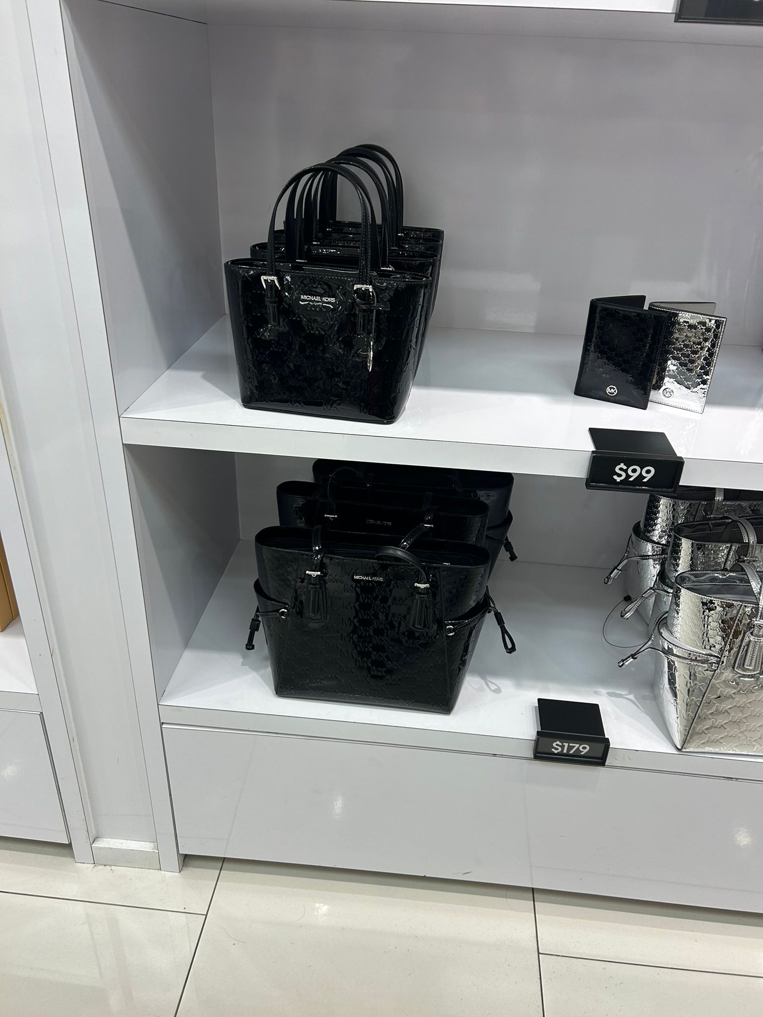 Women's Michael Kors Jet Set Extra-Small Metallic Logo Debossed Convertible Tote Bag BLACK