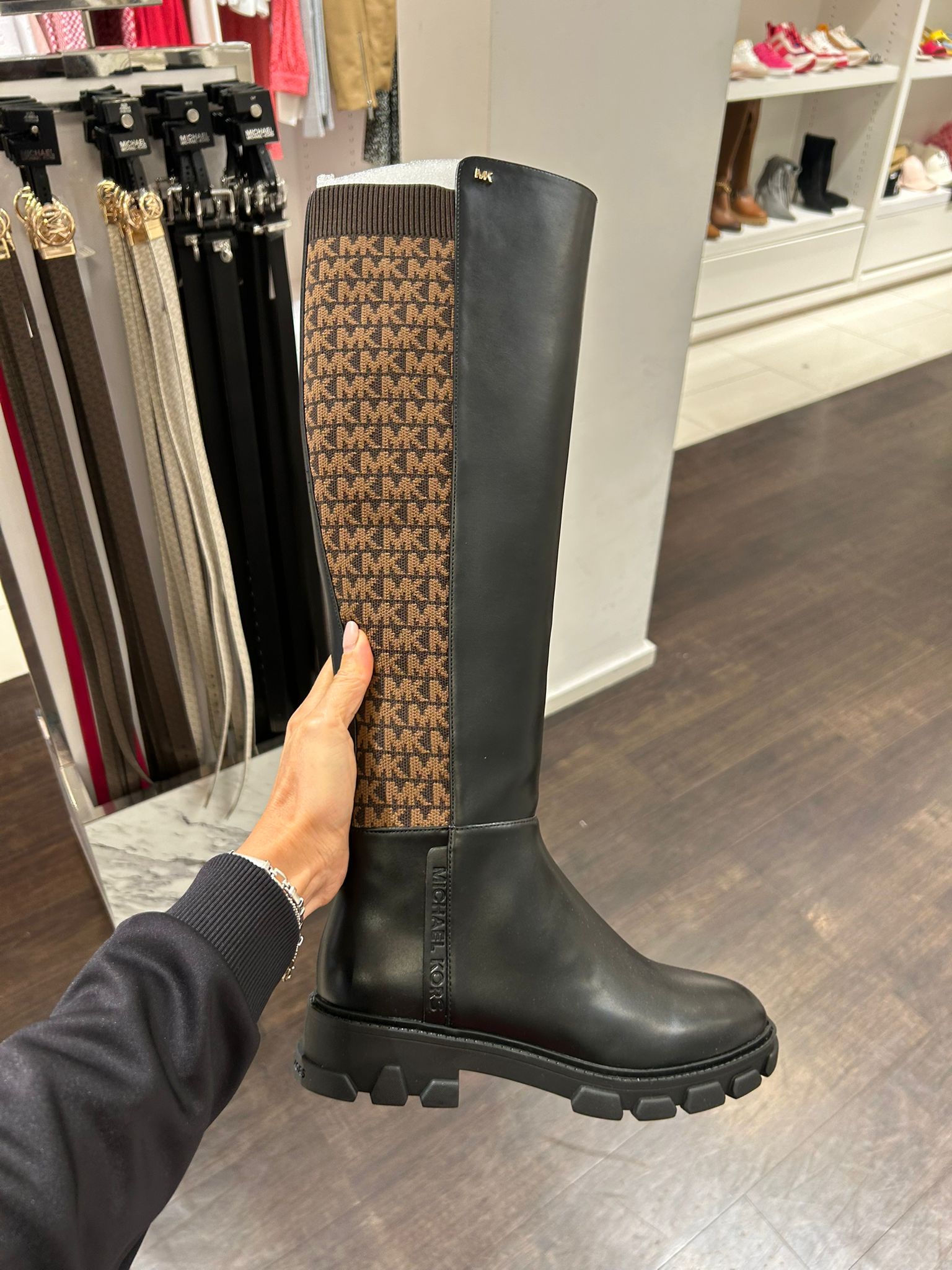 Michael Kors Womens' Ridley Logo Stretch Knit Boot