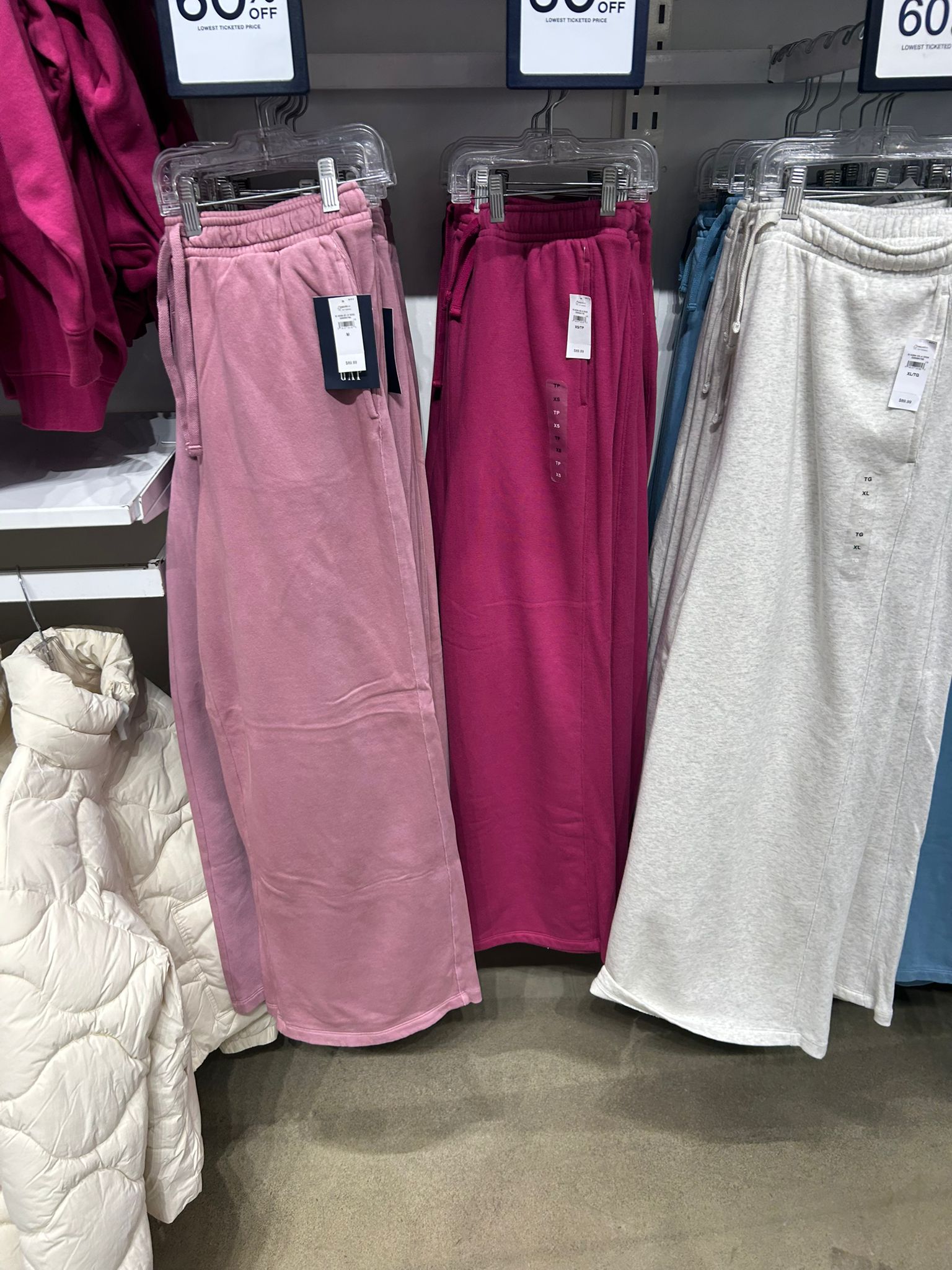 Womens' GAP Fleece Rib-Seam Wide-Leg Pants Cerise