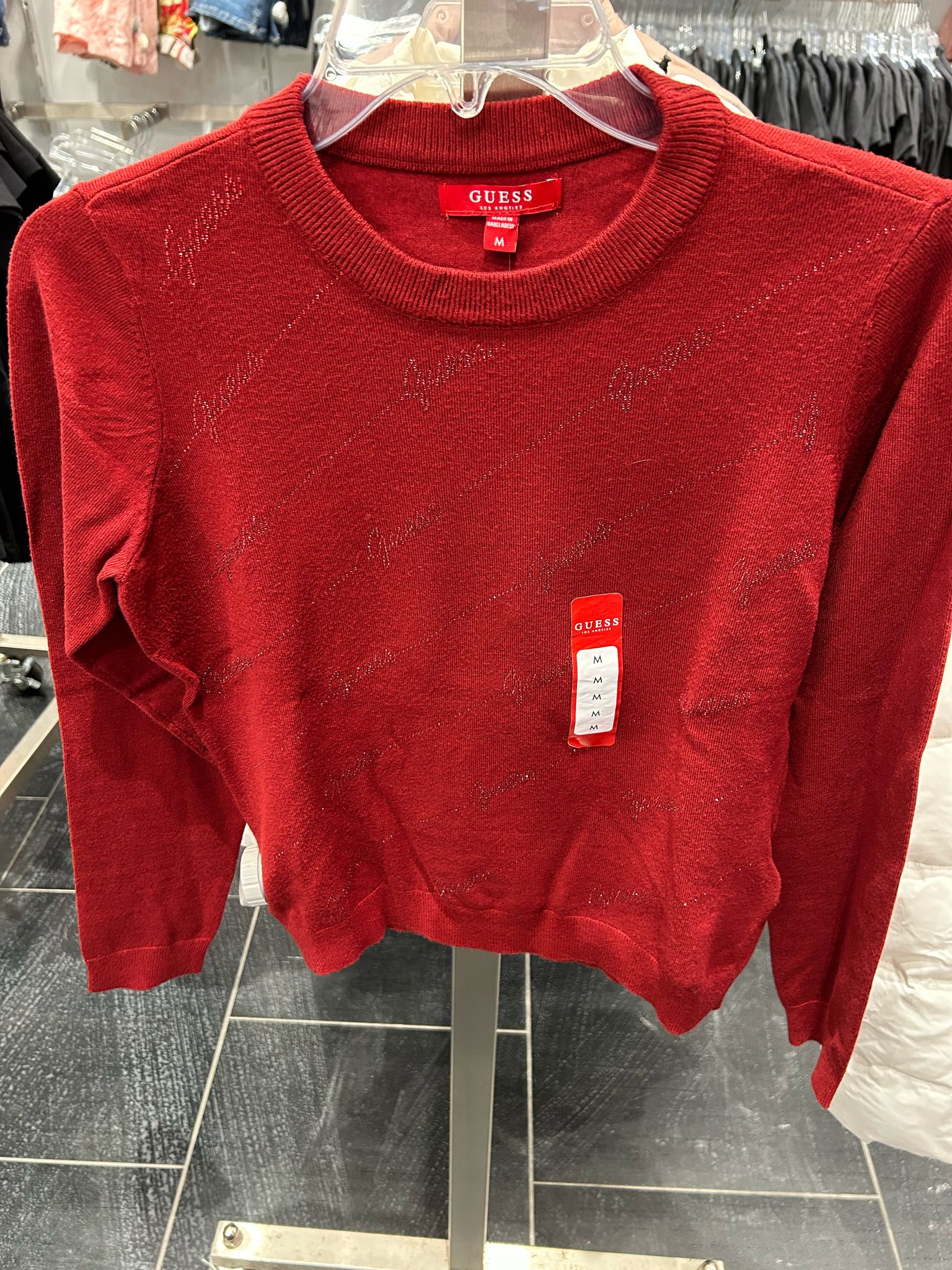 GUESS Womens' Peggy Rhinestone Logo Sweater/ RED