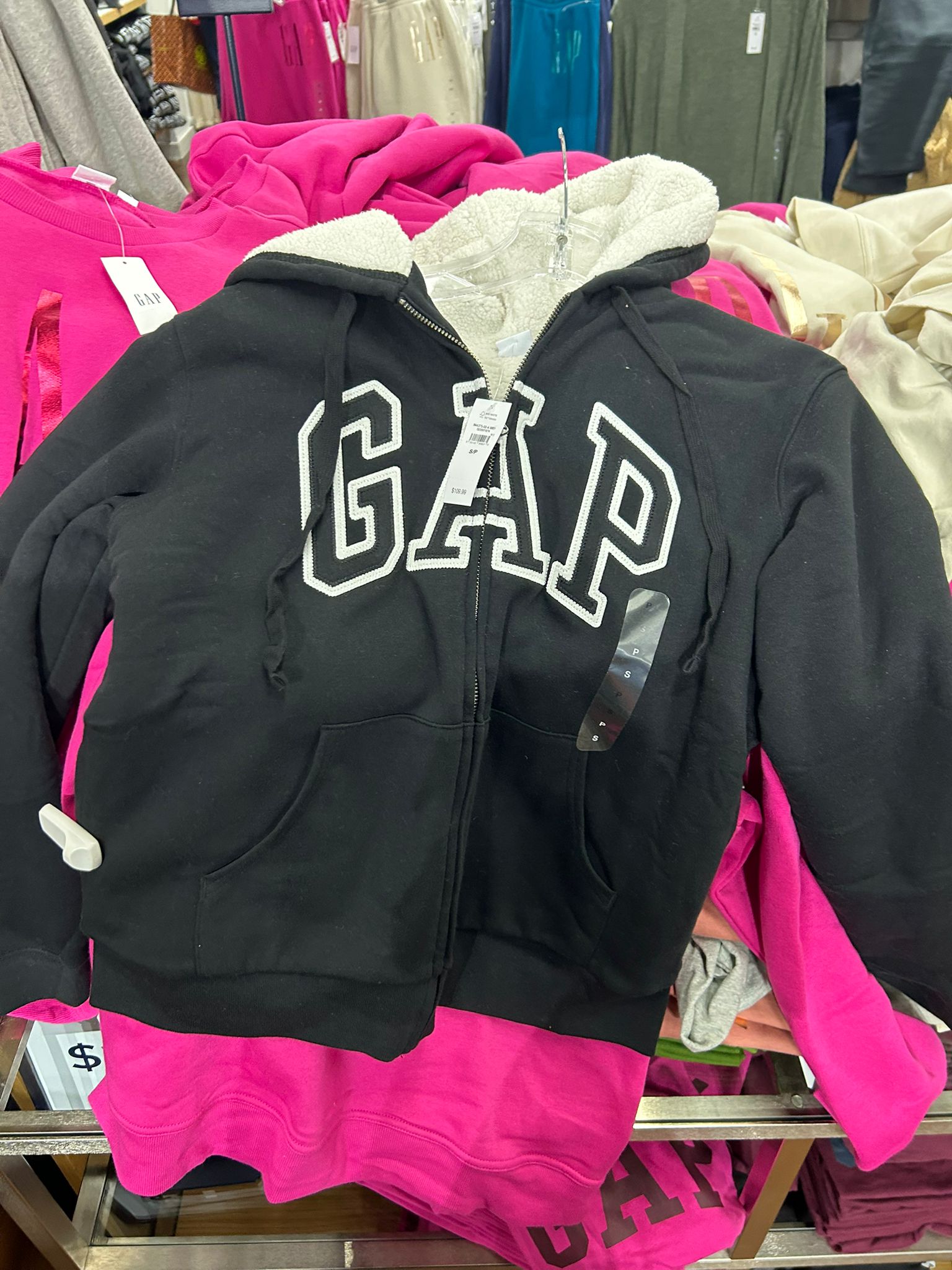 Womens' GAP Relaxed Gap Logo Sherpa-Lined Zip Hoodie Black