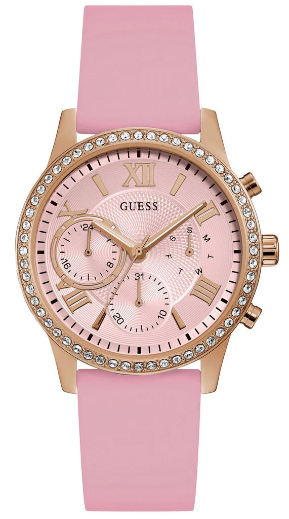 GUESS Women's Solar Rose Gold Dial Pink Rubber Strap Watch