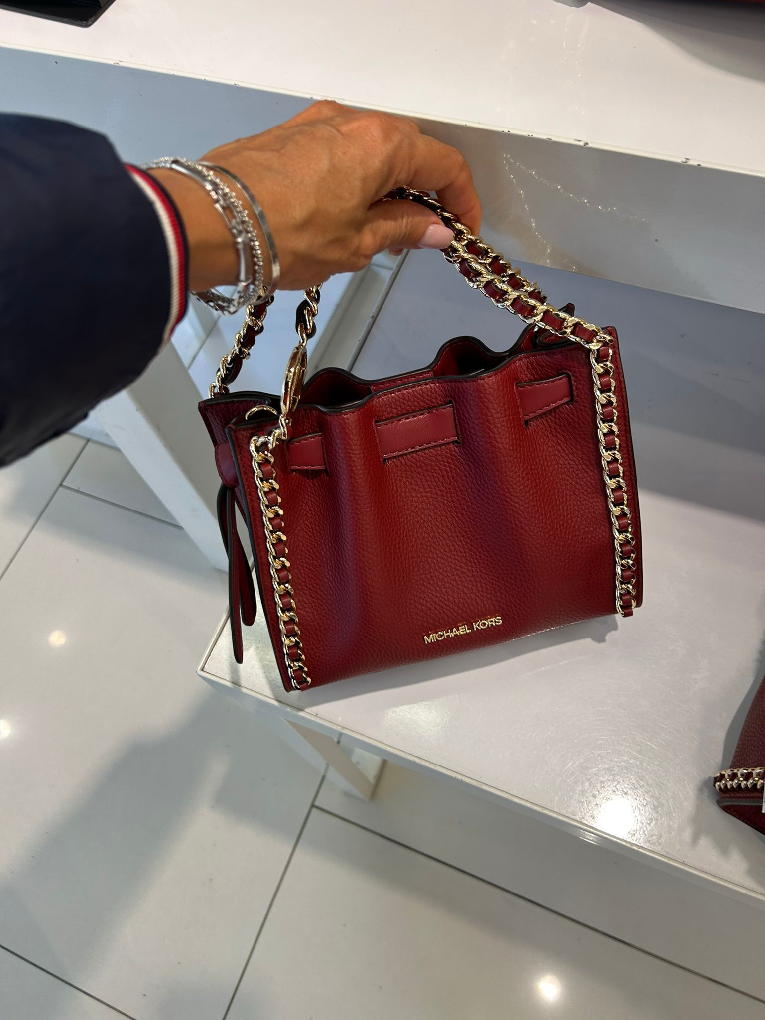 Womens' Michael Kors Mina Small Chain Convertible Crossbody Bag CHERRY