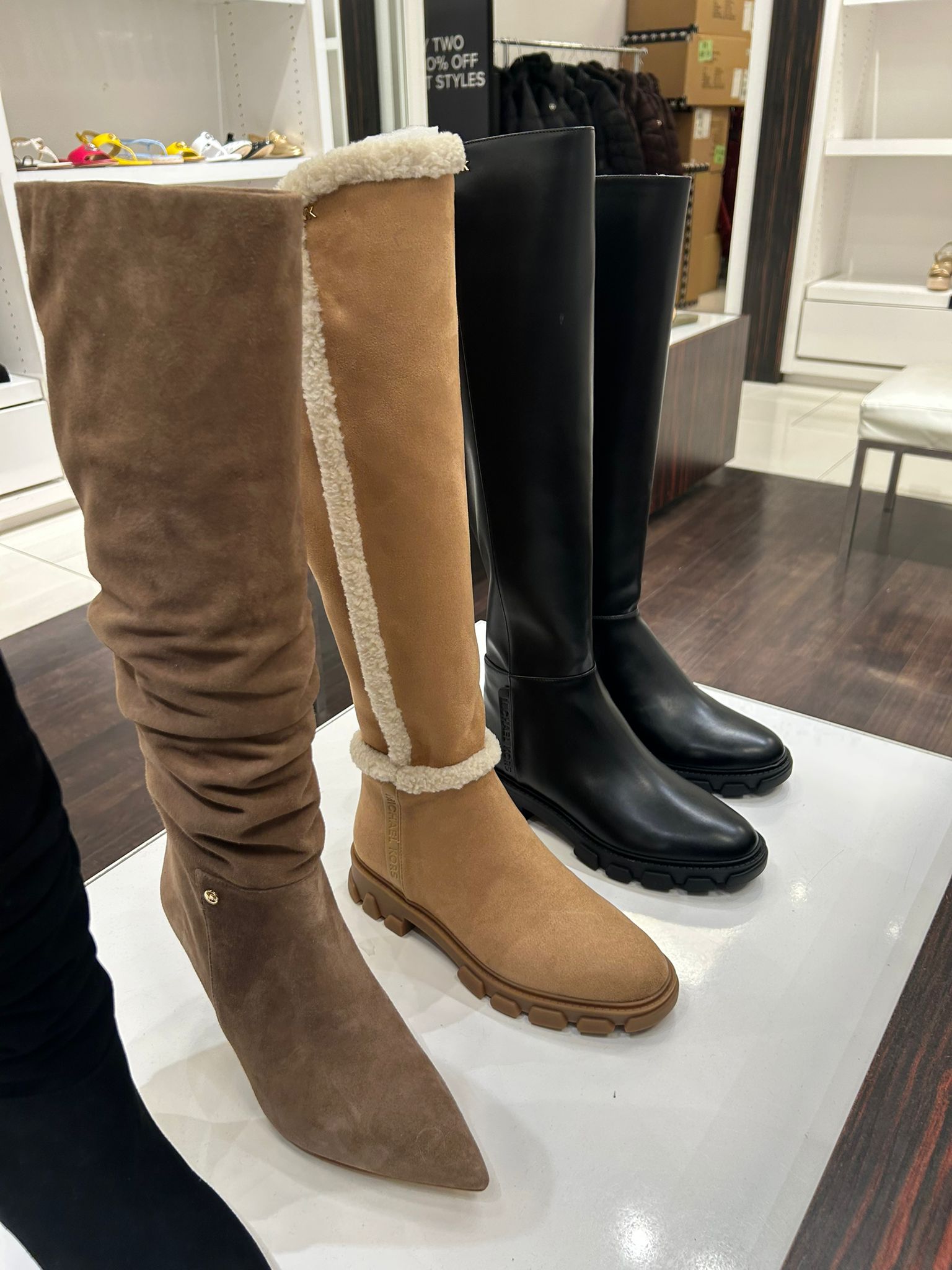 Michael Kors Womens' Ridley riding boot with faux shearling trim